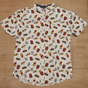 Silverlake Junk Food Print Button Up Shirt Mens Medium Short Sleeve